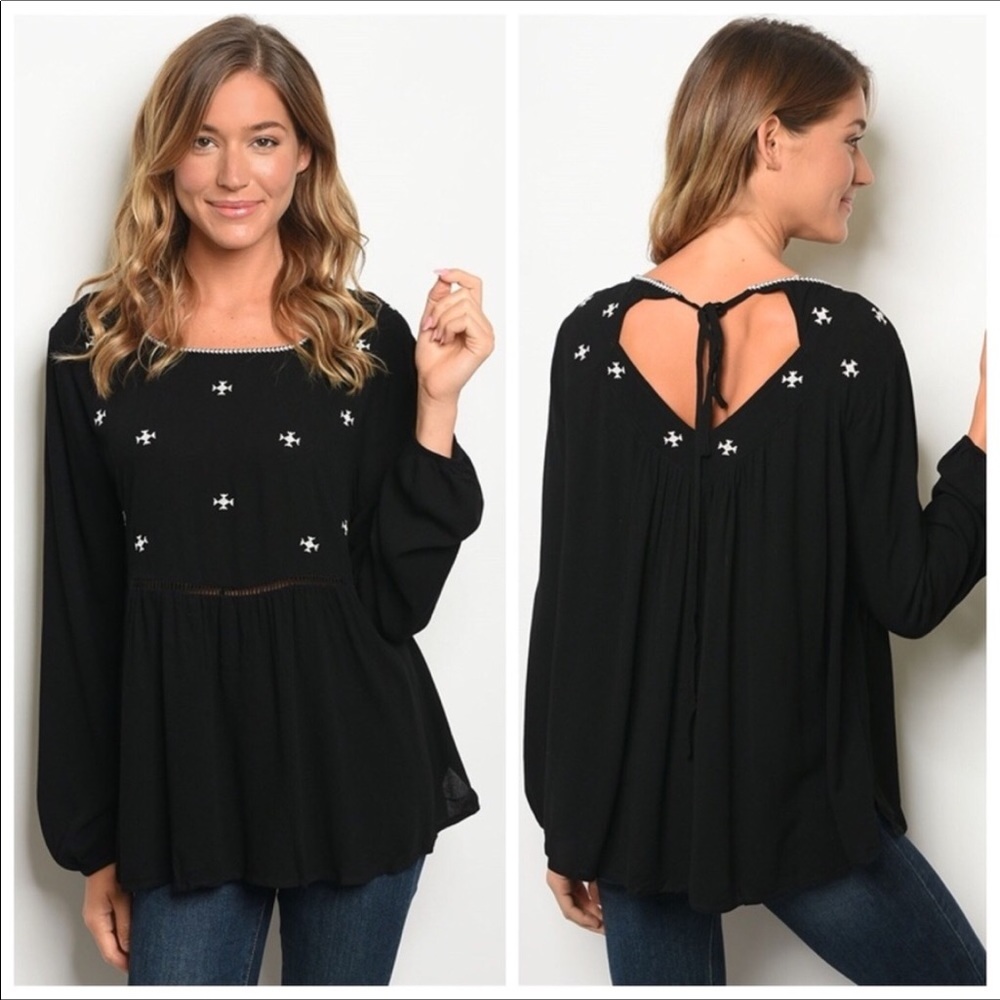 Black Embroidered Tunic Top.